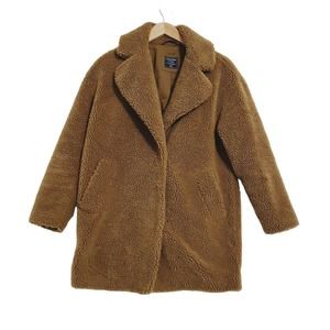 ABERCROMBIE & FITCH A&F Womens XXS Sherpa Teddy Long Coat Brown Oversized